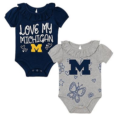 Infant Outerstuff Navy/Gray Michigan Wolverines Two-Pack Playtime Ruffle Bodysuit Set