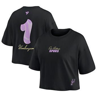 Women's Fanatics Victor Wembanyama Black San Antonio Spurs Name & Number Cropped Top