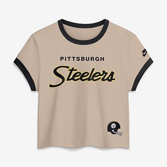 Women's Nike Beige Pittsburgh Steelers Rewind Ringer Mod Cropped T-Shirt