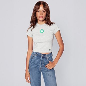 Women's Hype and Vice Gray Boston Celtics Small Logo Cropped Baby T-Shirt