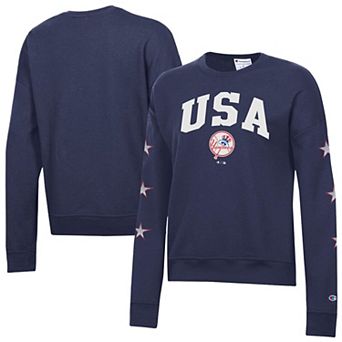 Women's Champion Navy New York Yankees Americana Fleece Crewneck Sweatshirt