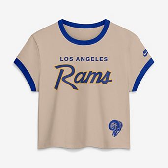 Women's Nike Cream Los Angeles Rams Rewind Ringer Mod Cropped T-Shirt