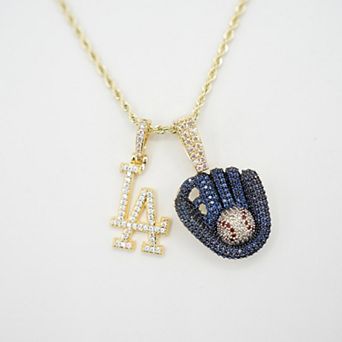 GLD Los Angeles Dodgers 18K Micro Pendant & Iced Baseball Mitt on 18" Rope Chain