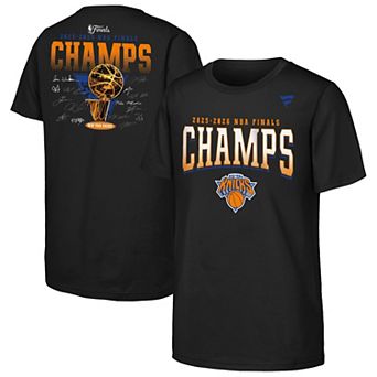 Youth Fanatics Black New York Knicks 2026 NBA Finals Champions Trophy Signature Roster T-Shirt
