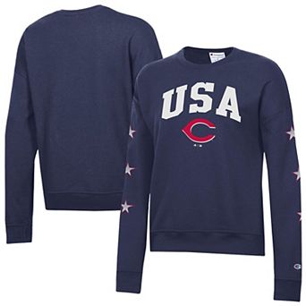 Women's Champion Navy Cincinnati Reds Americana Fleece Crewneck Sweatshirt