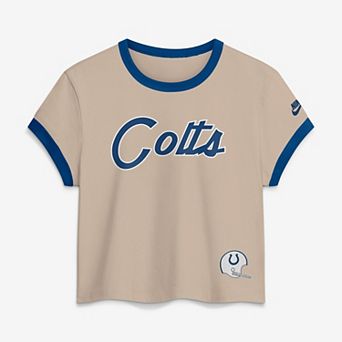Women's Nike Cream Indianapolis Colts Rewind Ringer Mod Cropped T-Shirt