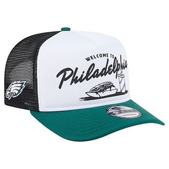Men's New Era White/Midnight Green Philadelphia Eagles Foodie 9FIFTY A-Frame Trucker Snapback Hat