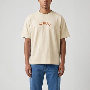 Men's Uscape Apparel Cream Clemson Tigers Upside Down Embroidered Vintage Heavyweight T-Shirt