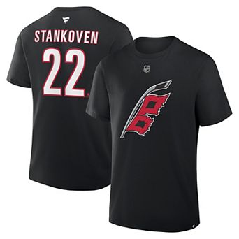 Men's Fanatics Logan Stankoven Black Carolina Hurricanes Authentic Stack Name & Number T-Shirt