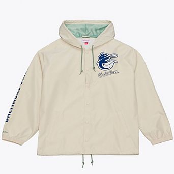 Men's Mitchell & Ness Cal Ripken Jr. Cream Baltimore Orioles Full-Snap Yacht Rock Name & Number Hooded Coach's Jacket
