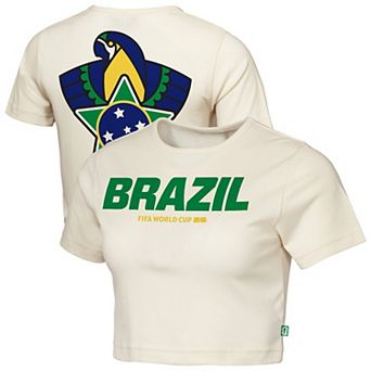 Women's Outerstuff Natural Brazil FIFA World Cup 2026 Elote Squad Cropped T-Shirt