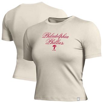 Women's Champion Cream Philadelphia Phillies Soft-Touch Fitted Cropped T-Shirt