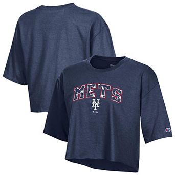 Women's Champion Navy New York Mets Boyfriend Cropped Americana T-Shirt