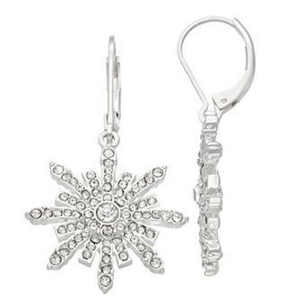 Napier Silver Tone Leverback Snow Sparkles Sky Drop Earrings