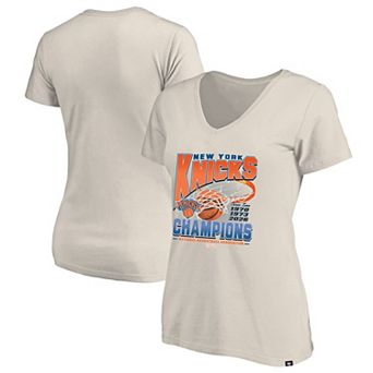 Women's '47 Cream New York Knicks Three-Time NBA Finals Champions Plus Size V-Neck T-Shirt