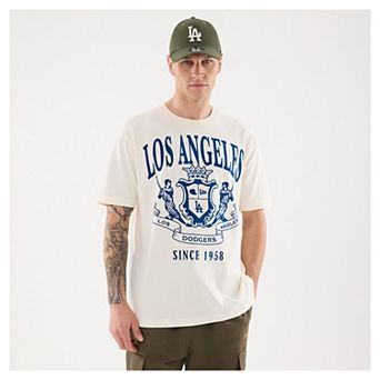 Men's New Era Beige Los Angeles Dodgers Lifestyle Coat of Arms Flocking T-Shirt