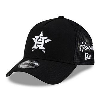 Men's New Era Black Houston Astros Side Script 9FORTY A-Frame Trucker Adjustable Hat
