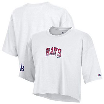 Women's Champion White Tampa Bay Rays Boyfriend Cropped Americana T-Shirt