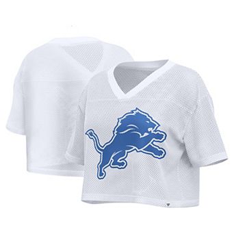 Women's Fanatics White Detroit Lions Oversized Mesh Cropped V-Neck Jersey