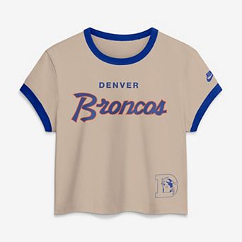 Women's Nike Cream Denver Broncos Rewind Ringer Mod Cropped T-Shirt