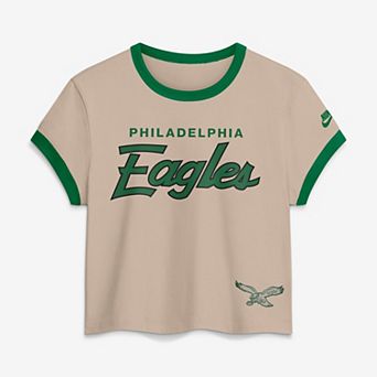 Women's Nike Cream Philadelphia Eagles Rewind Ringer Mod Cropped T-Shirt