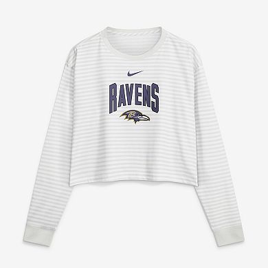Women's Nike White Baltimore Ravens Loose Fit Crop Top