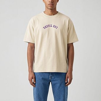 Men's Uscape Apparel Cream LSU Tigers Upside Down Embroidered Vintage Heavyweight T-Shirt