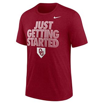 Men's Nike Crimson Oklahoma Sooners 2026 NCAA Baseball Men's College World Series Dugout Tri-Blend T-Shirt