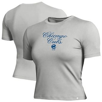Women's Champion Gray Chicago Cubs Soft-Touch Fitted Cropped T-Shirt