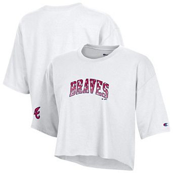 Women's Champion White Atlanta Braves Boyfriend Cropped Americana T-Shirt