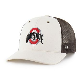 Men's Carhartt x '47 Natural/Brown Ohio State Buckeyes Undyed Trucker Adjustable Hat