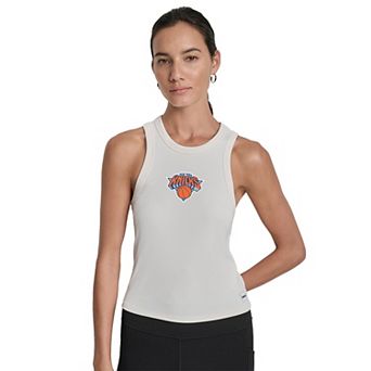 Women's DKNY White New York Knicks Hudson Rib High Neck Tank Top