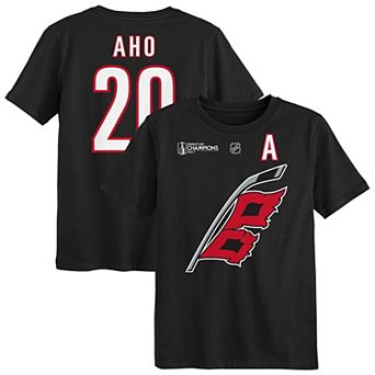 Preschool Outerstuff Sebastian Aho Black Carolina Hurricanes 2026 Stanley Cup Champions Name & Number T-Shirt