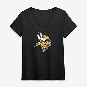 Women's Logo Athletic Black Minnesota Vikings Primary Logo V-Neck T-Shirt