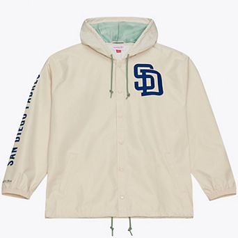 Men's Mitchell & Ness Tony Gwynn Cream San Diego Padres Full-Snap Yacht Rock Name & Number Hooded Coach's Jacket