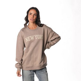 Women's The Wild Collective Warm Gray New York Knicks Front Back Crew Sweatshirt