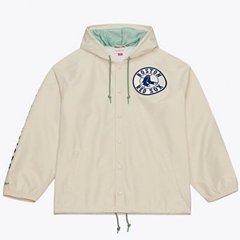 Men's Mitchell & Ness David Ortiz Cream Boston Red Sox Full-Snap Yacht Rock Name & Number Hooded Coach's Jacket