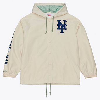 Men's Mitchell & Ness Mike Piazza Cream New York Mets Full-Snap Yacht Rock Name & Number Hooded Coach's Jacket
