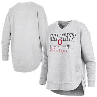 Women's Pressbox Heather Gray Ohio State Buckeyes Marcus East Hall Poncho V-Neck Sweatshirt