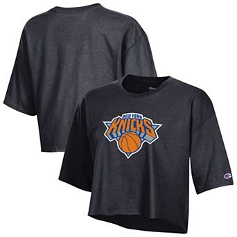 Women's Champion Black New York Knicks Cropped Boyfriend T-Shirt