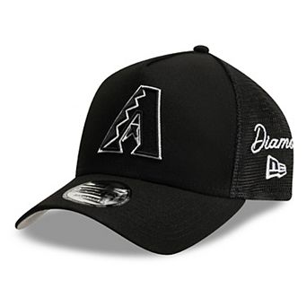 Men's New Era Black Arizona Diamondbacks Side Script 9FORTY A-Frame Trucker Adjustable Hat