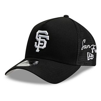 Men's New Era Black San Francisco Giants Side Script 9FORTY A-Frame Trucker Adjustable Hat