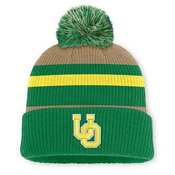 Unisex Nike Green/Beige Oregon Ducks Legacy Striped Cuffed Knit Hat with Pom