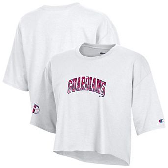 Women's Champion White Cleveland Guardians Boyfriend Cropped Americana T-Shirt