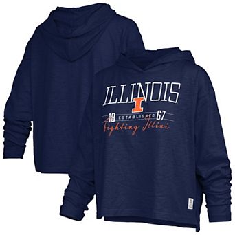 Women's Pressbox Navy Illinois Fighting Illini Castillo Slub Waist Length Long Sleeve Hooded T-Shirt