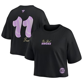 Women's Fanatics Jalen Brunson Black New York Knicks Name & Number Cropped Top