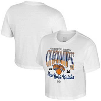 Women's Stadium Essentials White New York Knicks 2026 NBA Finals Champions Sky High Cropped T-Shirt