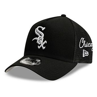 Men's New Era Black Chicago White Sox Side Script 9FORTY A-Frame Trucker Adjustable Hat