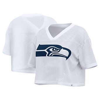 Women's Fanatics White Seattle Seahawks Oversized Mesh Cropped V-Neck Jersey