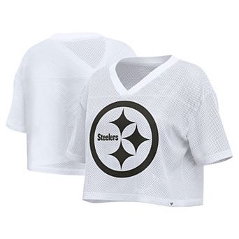Women's Fanatics White Pittsburgh Steelers Oversized Mesh Cropped V-Neck Jersey